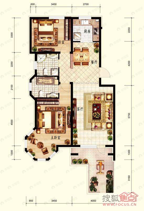 北国奥林匹克花园2室2厅户型图