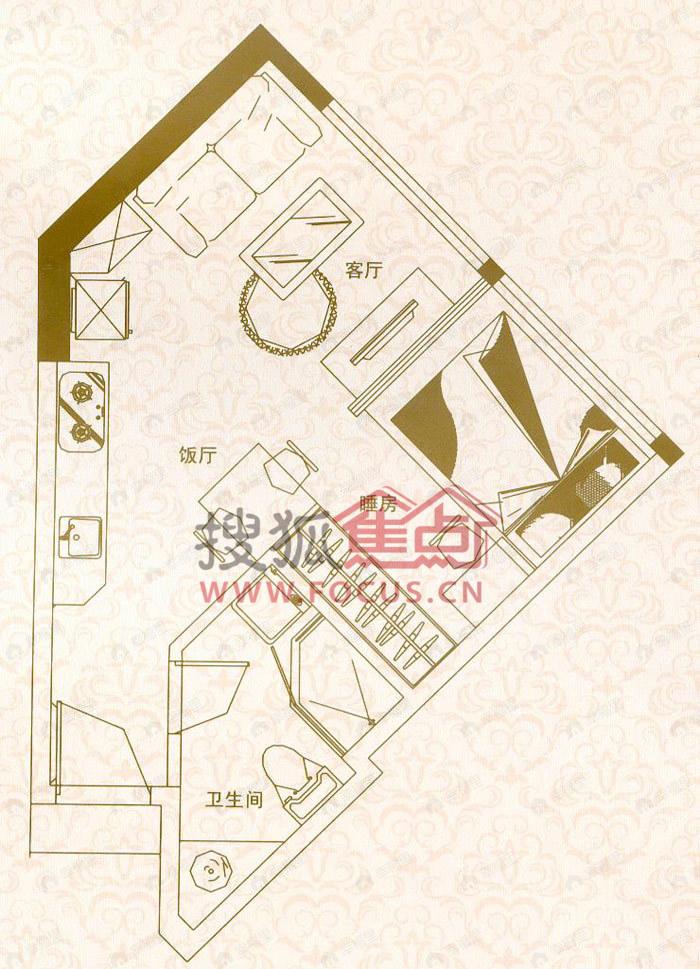 1室1厅建面46平户型图