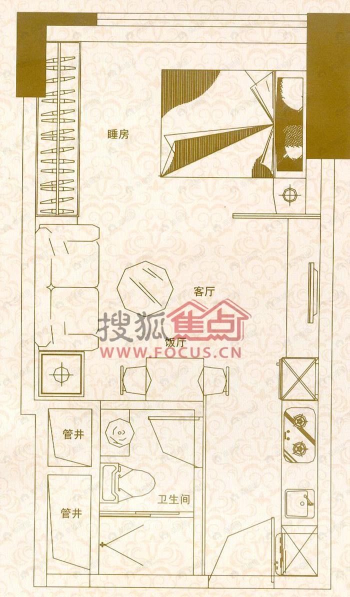 1室1厅建面47平户型图