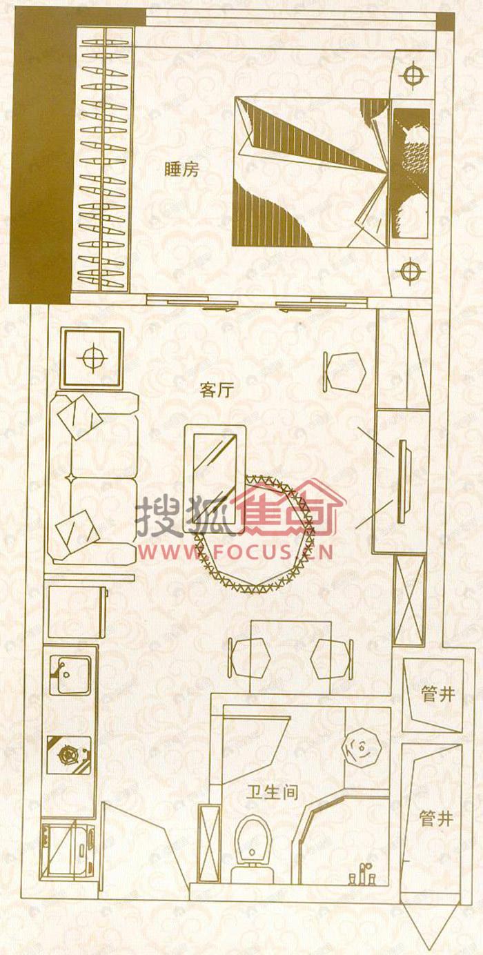 瑞安花园1室1厅户型图