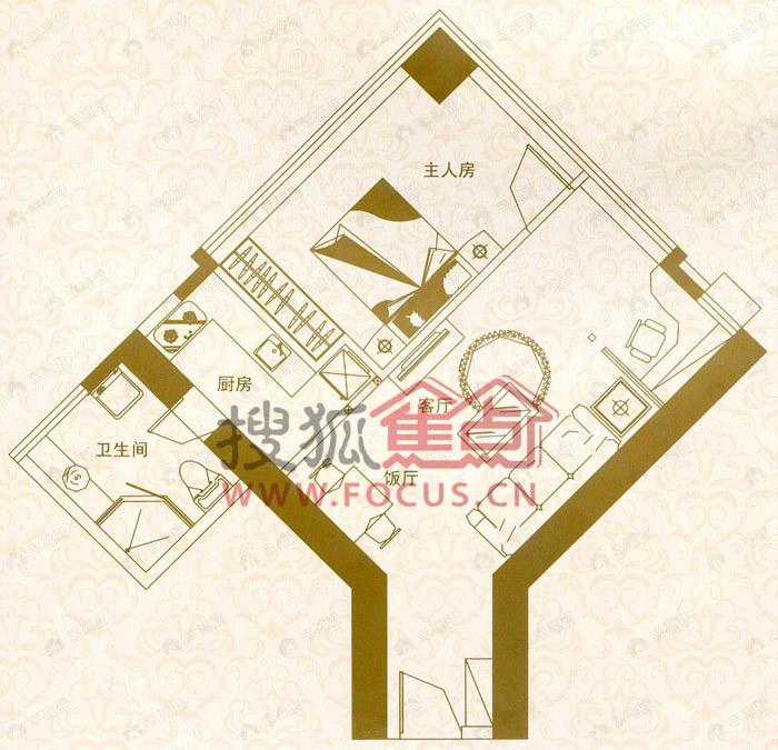瑞安花园1室1厅户型图