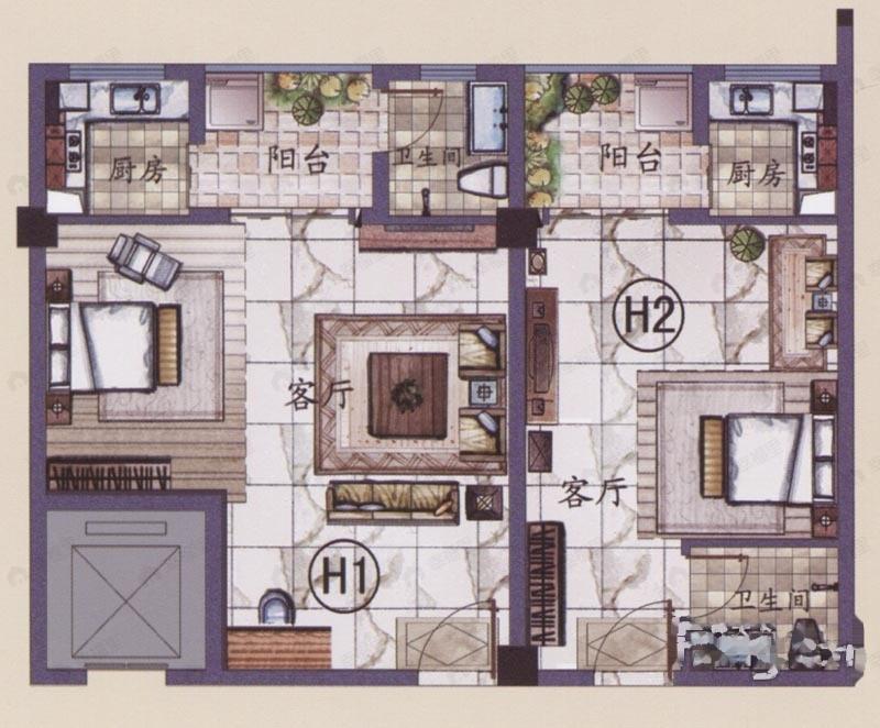 1室1厅1卫建面37平户型图