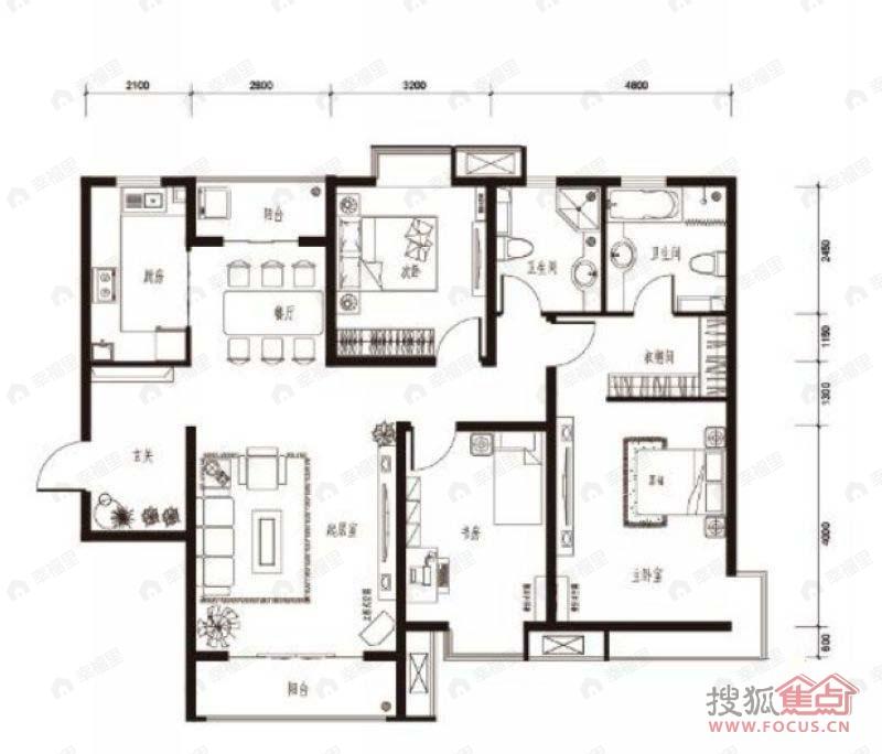 3室2厅建面143平户型图