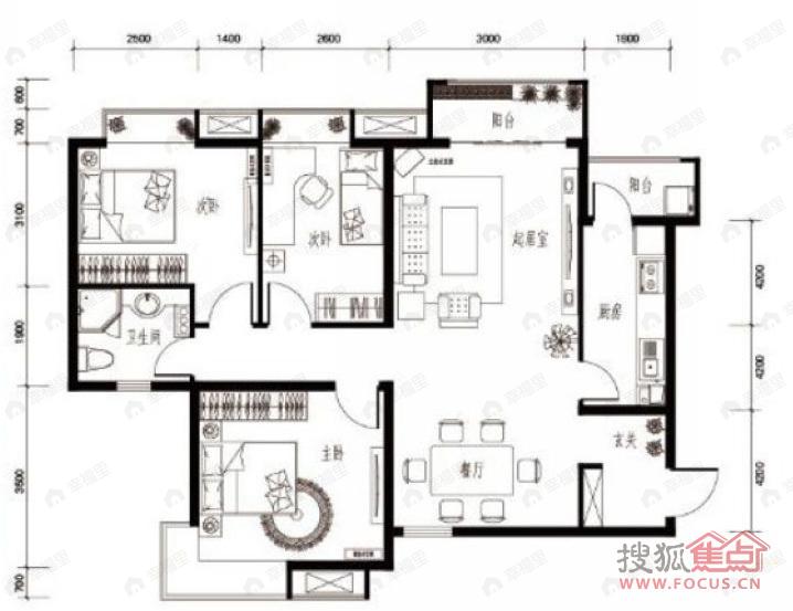 3室2厅建面143平户型图