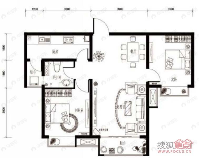 儋州望海国际广场2室2厅户型图
