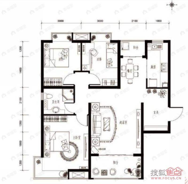 3室2厅建面113平户型图
