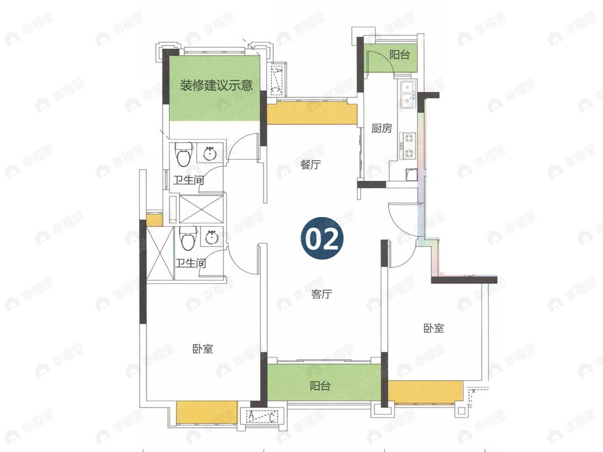 3室2厅建面100平户型图