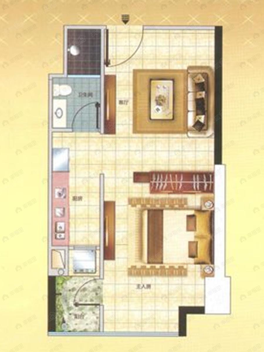 1室1厅建面47平户型图