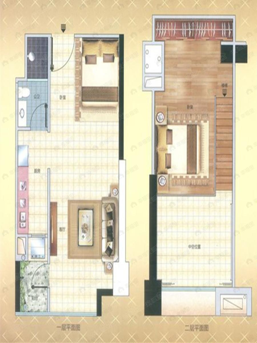 1室1厅建面57平户型图
