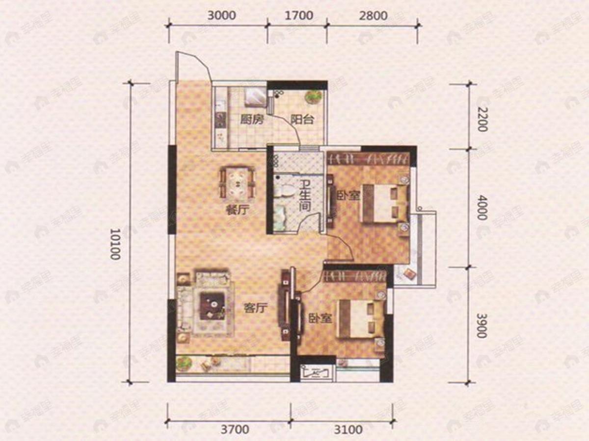 2室2厅建面75平户型图