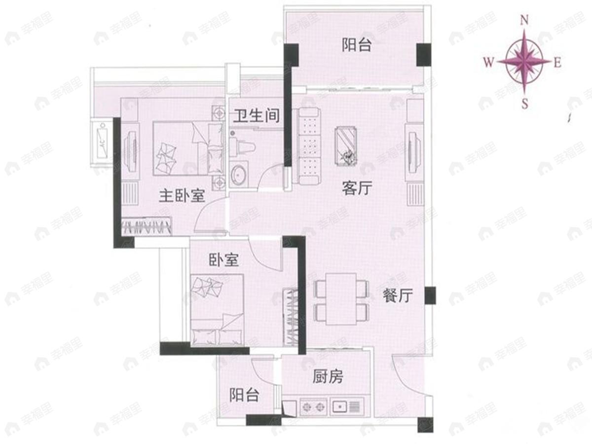 2室2厅建面80平户型图