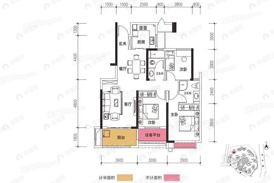 3室2厅1卫建面110平户型图