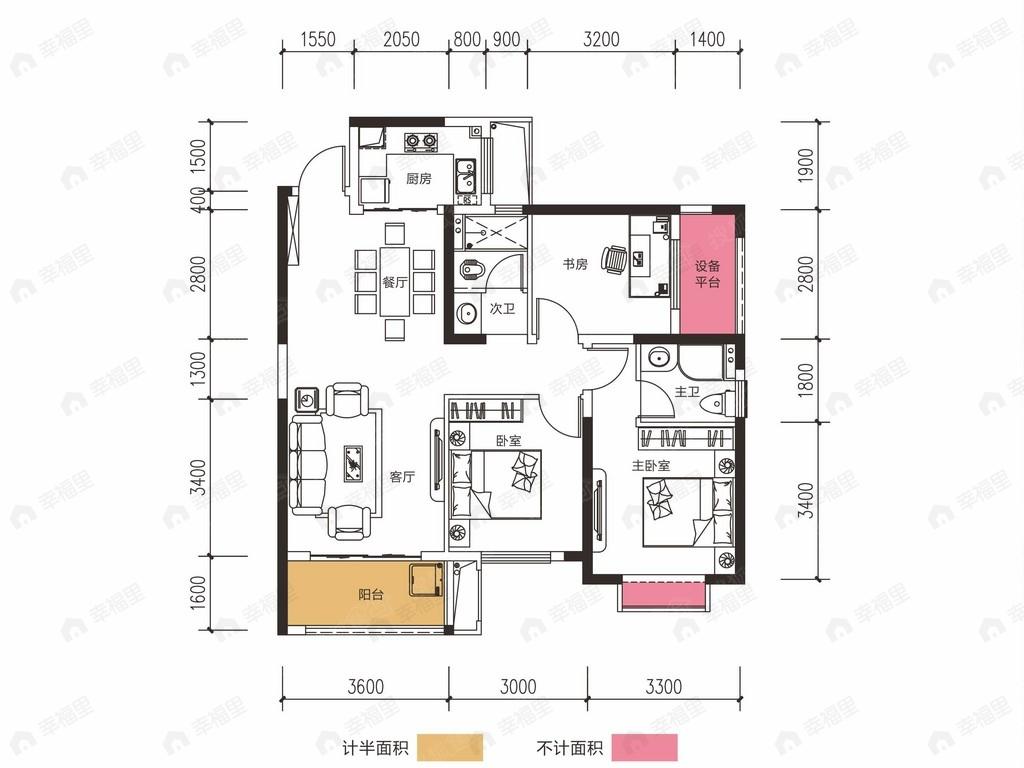克拉美丽山庄二期3室2厅户型图