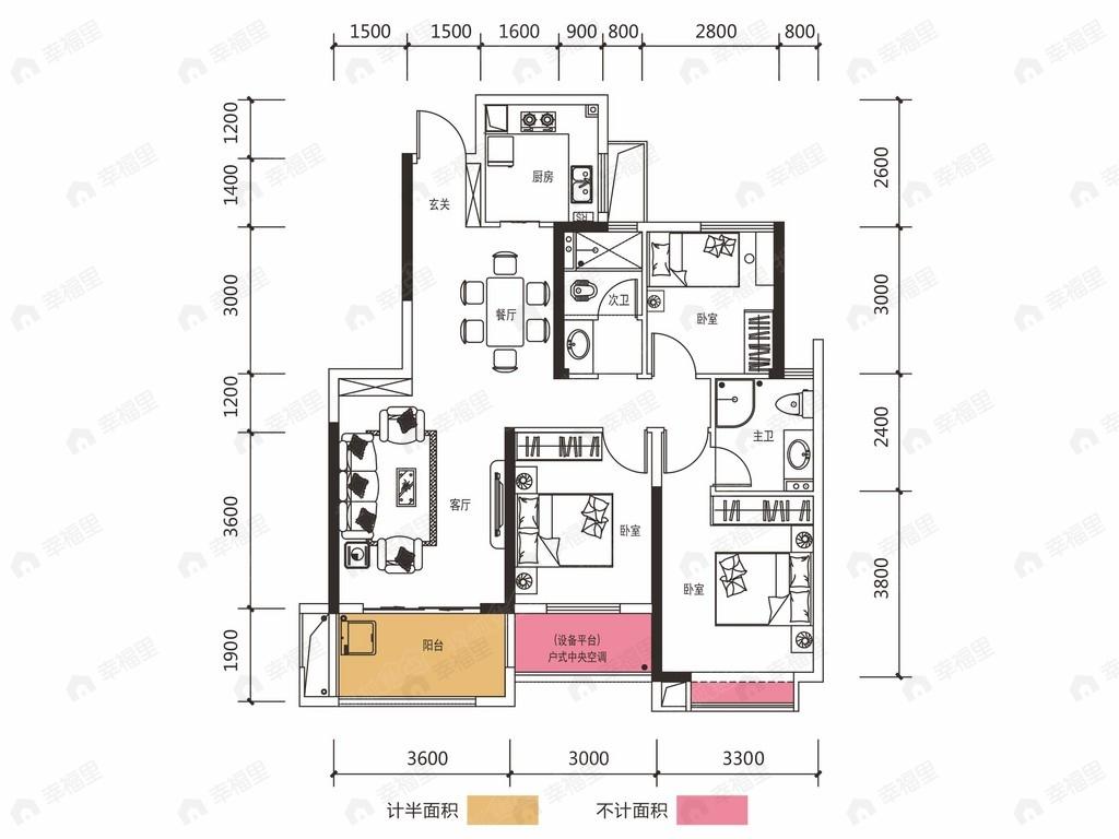 3室2厅建面110平户型图