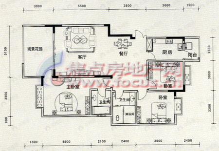 3室2厅建面137平户型图