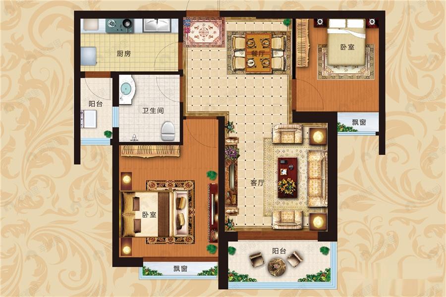 恒大翡翠华庭2室2厅1卫户型图