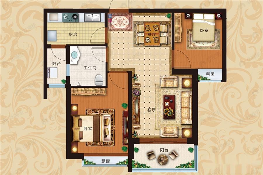 2室2厅1卫建面87平户型图