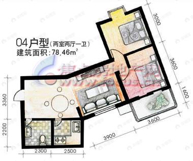2室2厅建面78平户型图