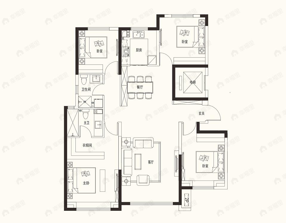 4室2厅1卫建面142平户型图