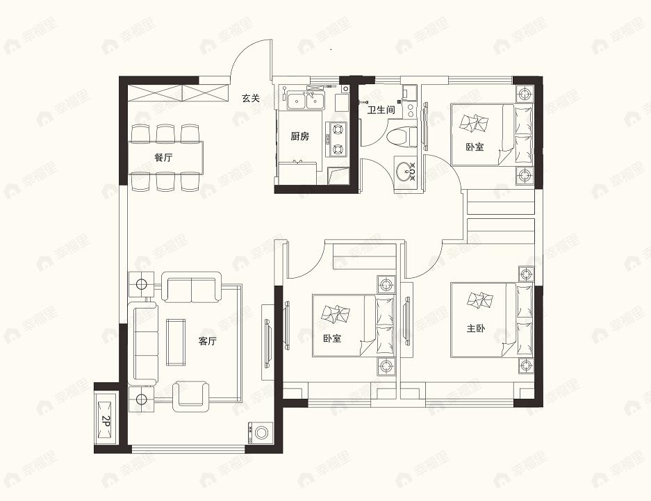 3室2厅1卫建面101平户型图