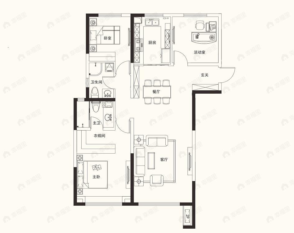 3室2厅1卫建面126平户型图