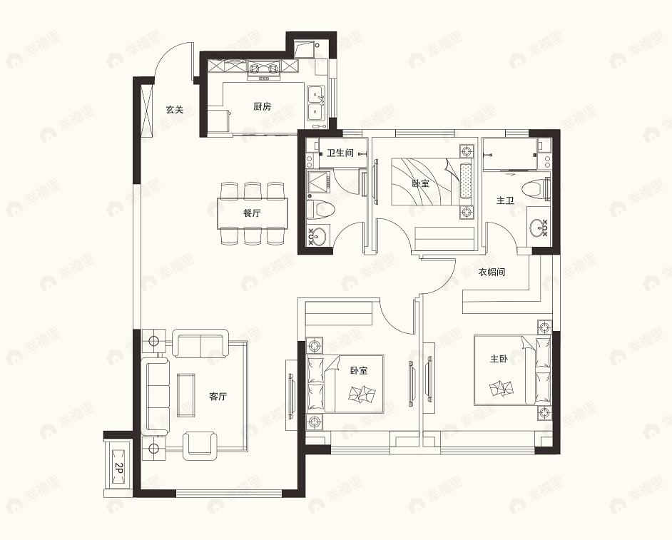 3室2厅1卫建面123平户型图