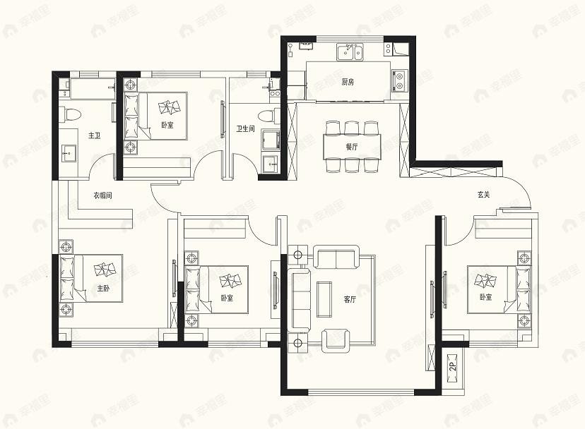 4室2厅1卫建面157平户型图