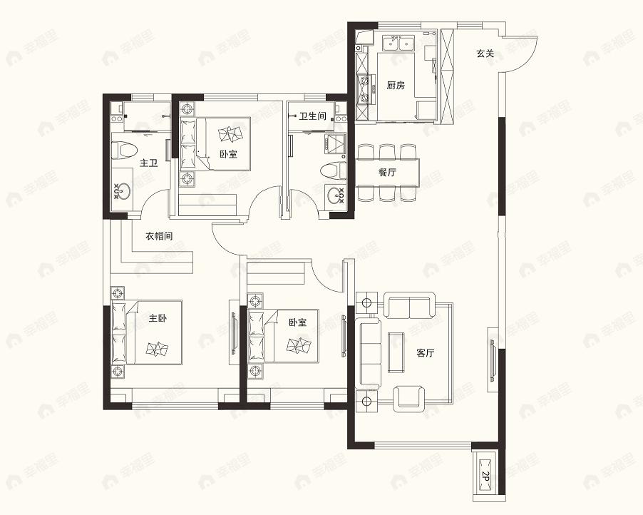 中海河山郡3室2厅1卫户型图