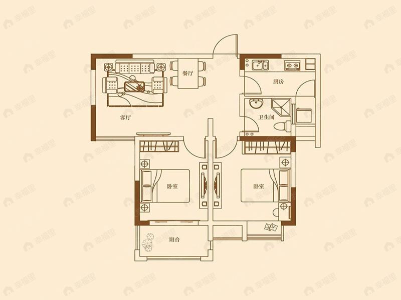 2室2厅建面80平户型图