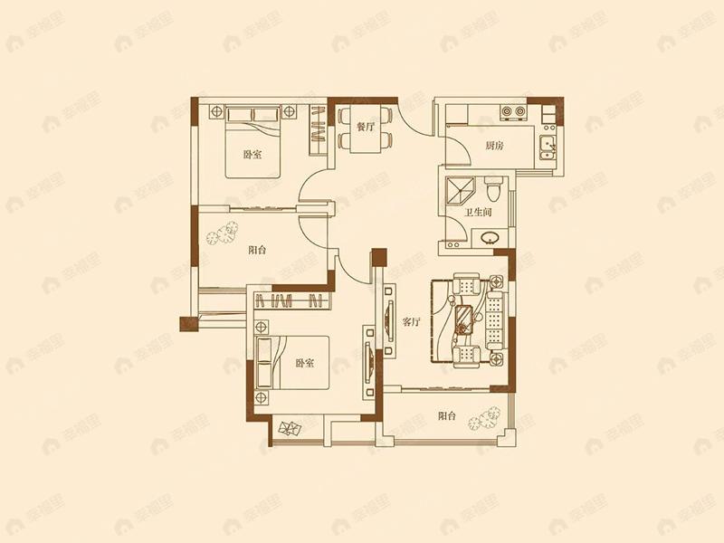 2室2厅建面87平户型图