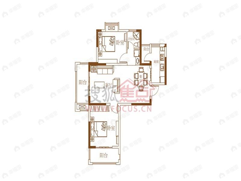 中北龙池湾2室2厅户型图