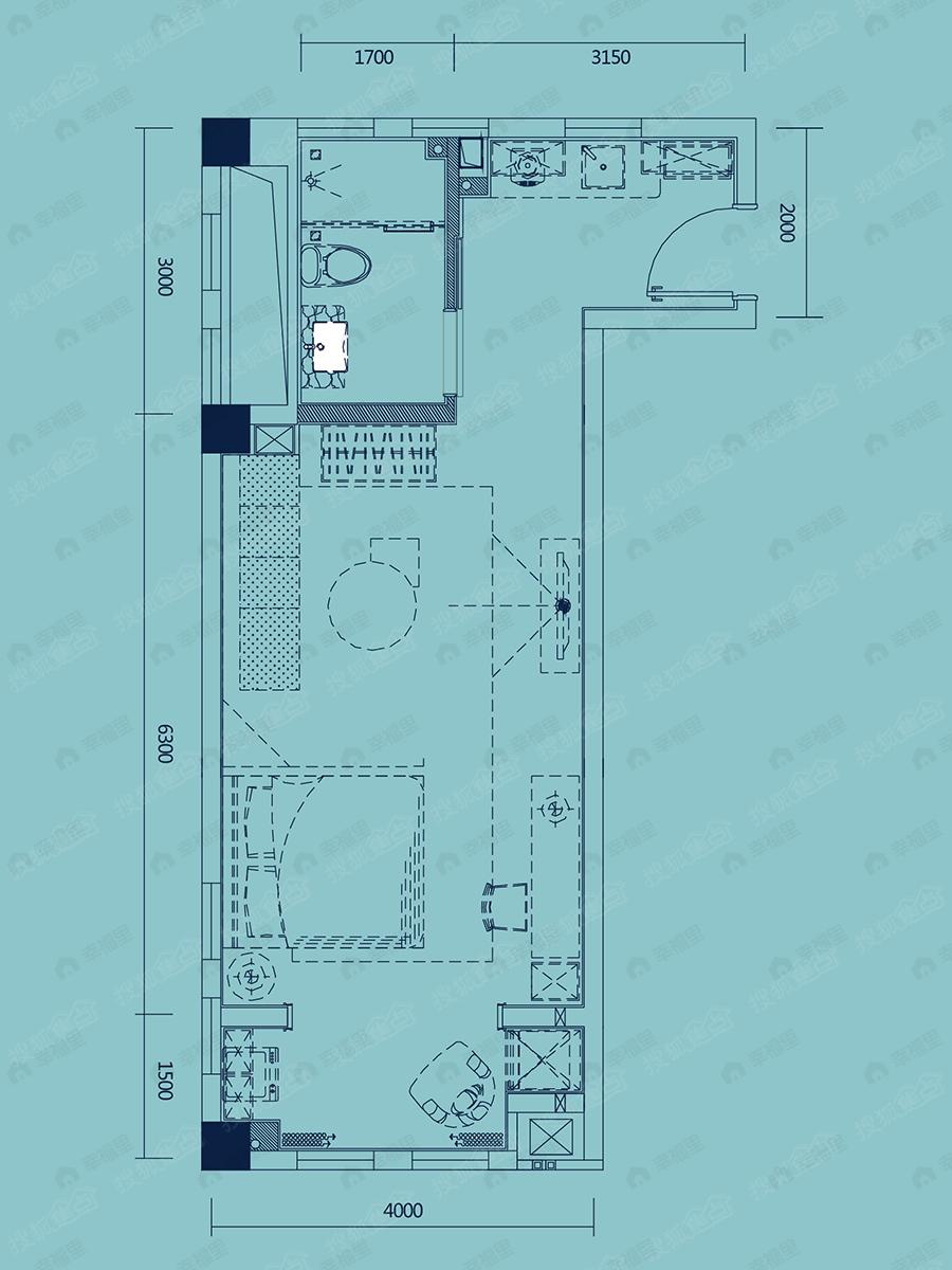 1室1厅建面69平户型图
