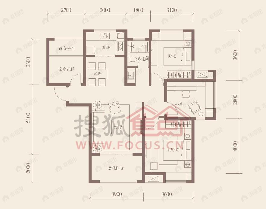3室2厅建面105平户型图