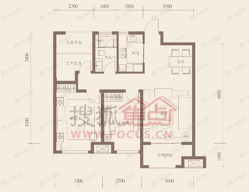 3室2厅建面87平户型图