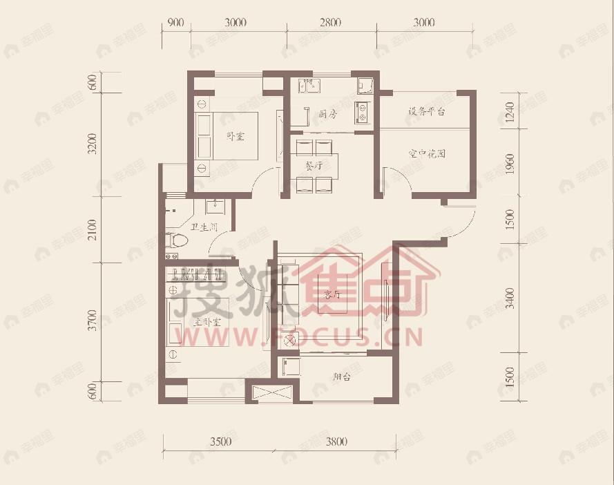 3室2厅建面87平户型图
