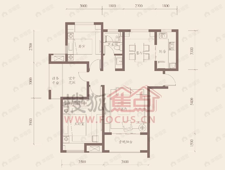 3室2厅建面92平户型图