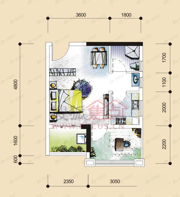 1室1厅建面38平户型图