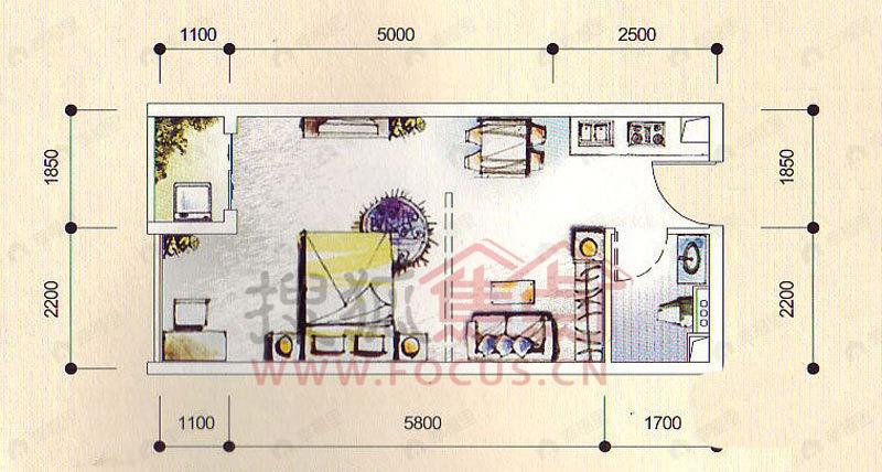 1室1厅建面41平户型图