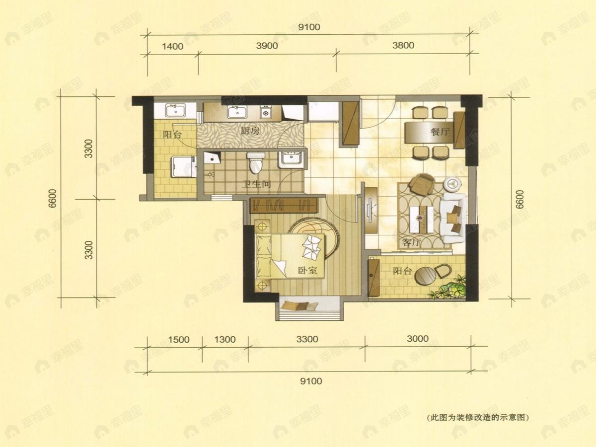 1室1厅建面59平户型图