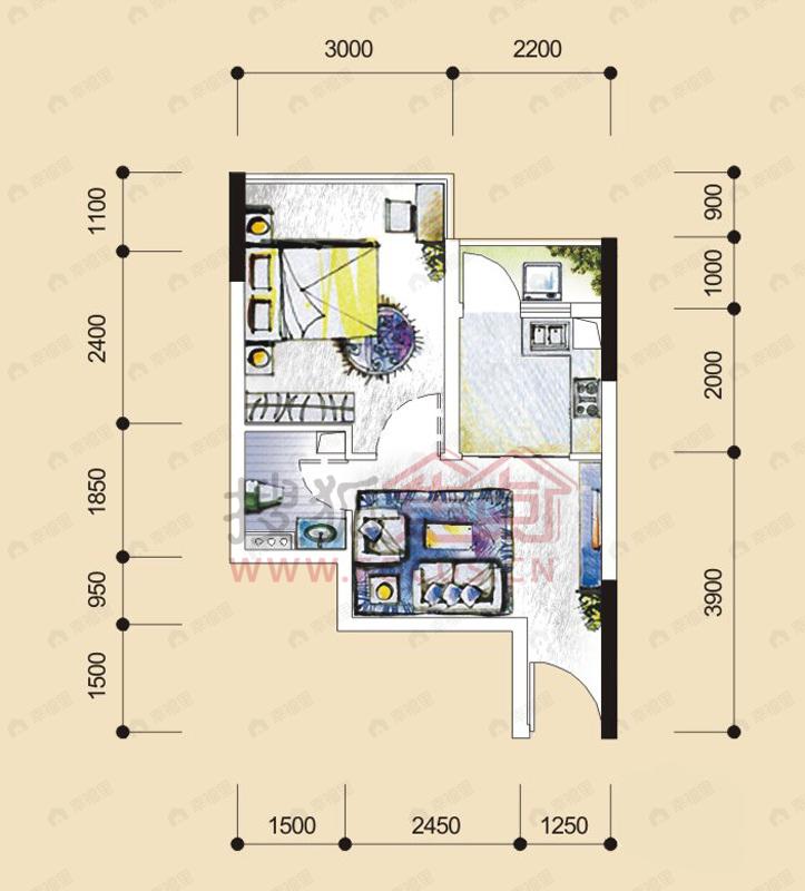 1室1厅建面38平户型图