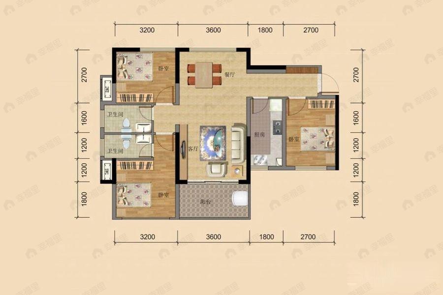 3室2厅1卫建面78平户型图
