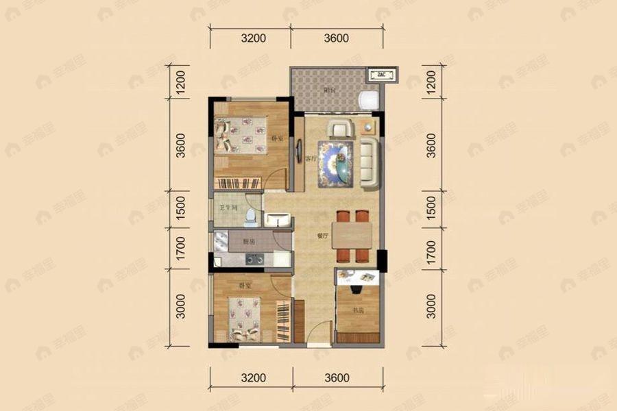 3室2厅1卫建面62平户型图