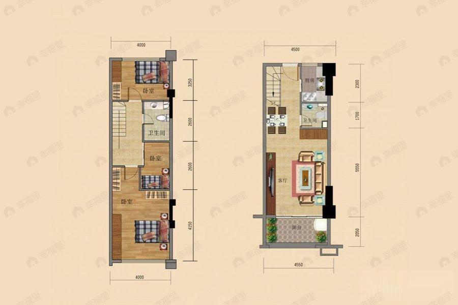 3室2厅1卫建面78平户型图