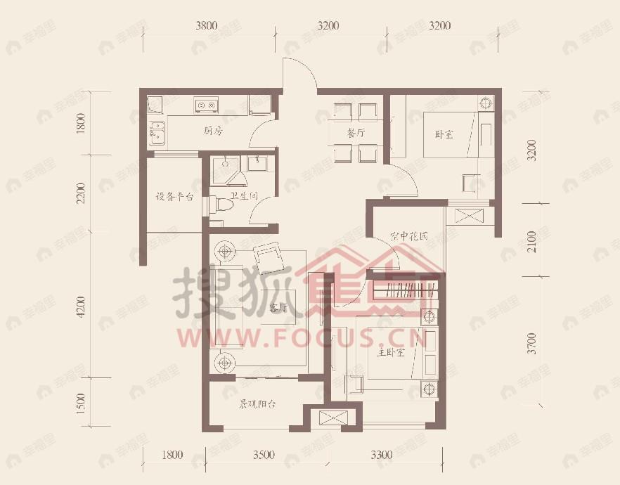 3室2厅建面86平户型图