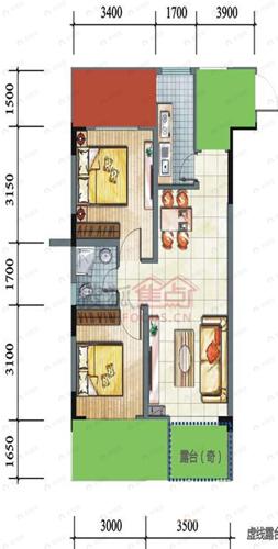 2室2厅建面67平户型图