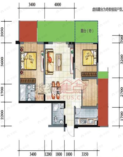 3室2厅建面88平户型图