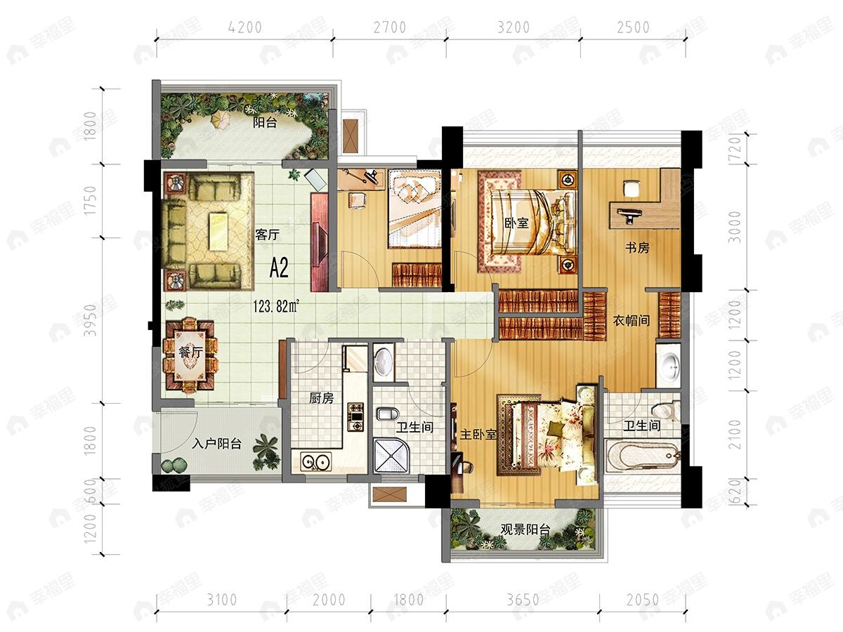 3室2厅建面123平户型图