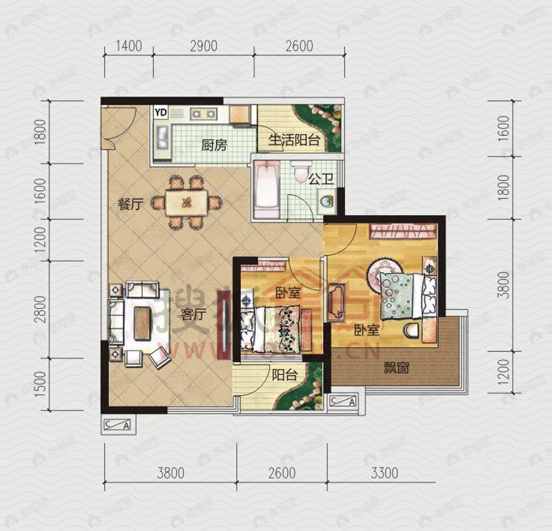 2室2厅建面81平户型图