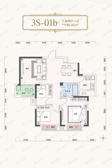 南湖九号3室2厅1卫户型图