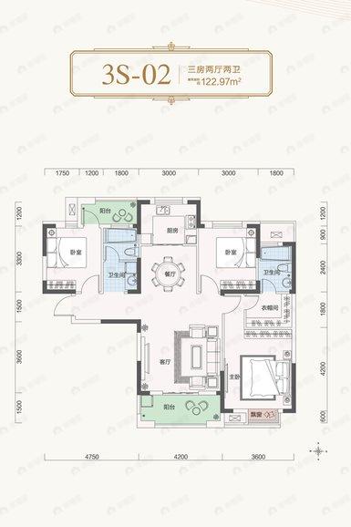 南湖九号3室2厅2卫户型图